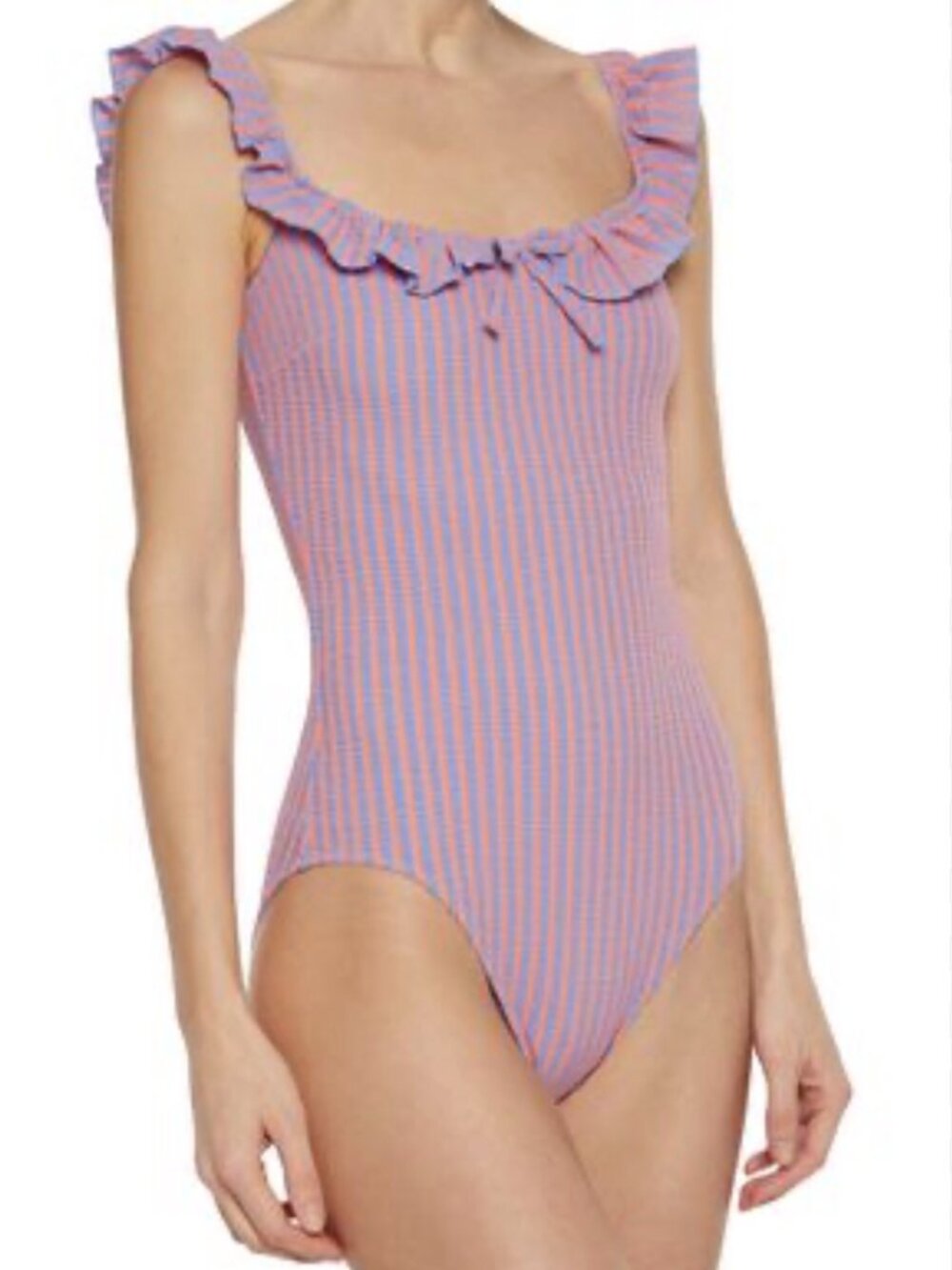 Solid & Striped The Amelia One Piece Swimsuit XS Lavender Pink Stripe Ruffle